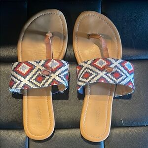 George Red and Blue Sandals with Geometric Pattern Size 7